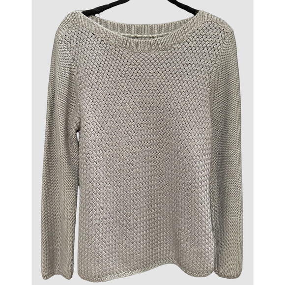 Women's Gray Boat Neck Wool Mohair Blend Cozy Basketweave Sweater Large Preppy - Picture 1 of 7